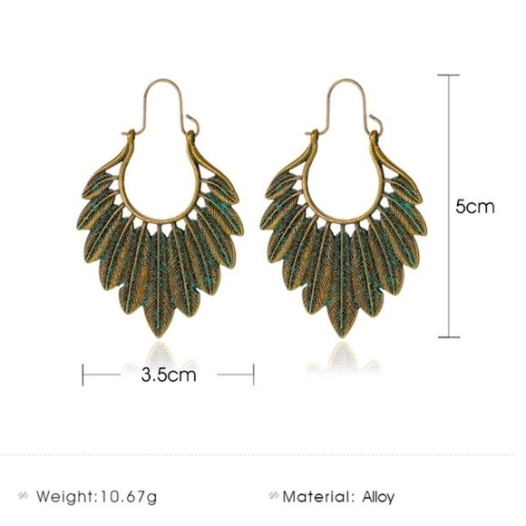 Boho Festival Turquoise Feather Fashion Earrings - Picture 2 of 5